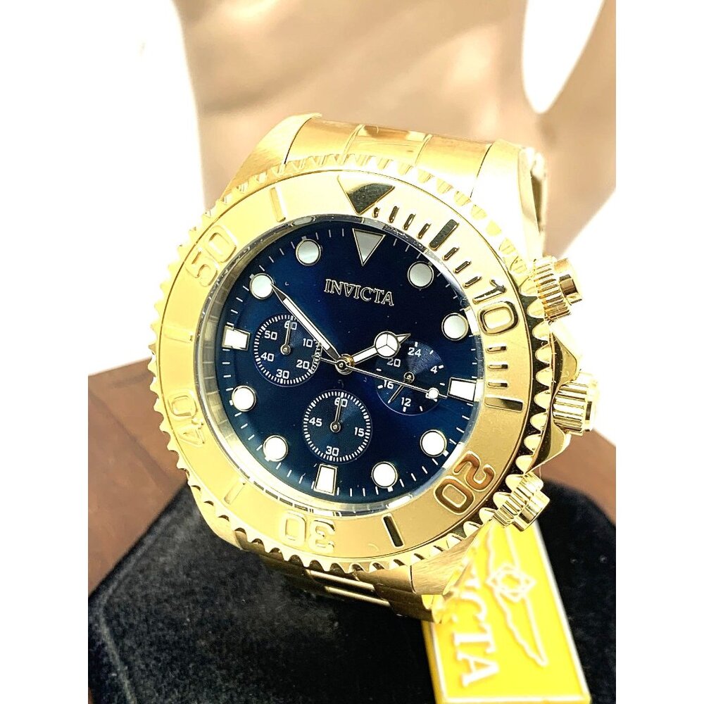 Invicta Men's Watch 36974 Pro Diver Quartz Chronograph Gold Steel Blue Dial 47mm